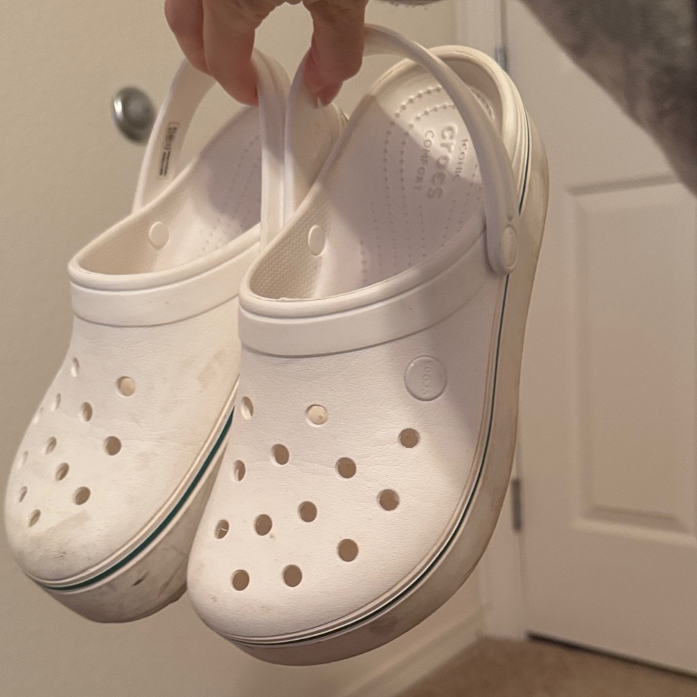 CROCS White Platform Classic Clogs with Strap